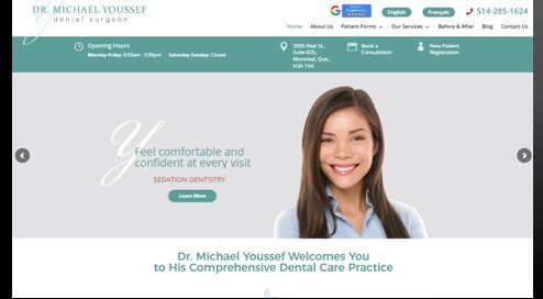 Dr Michael Youssef dental surgeon bilingual website homepage in Montreal