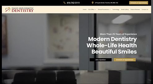 Family and Cosmetic Dentistry website homepage in Toronto