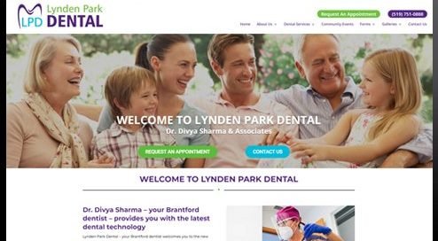 Lynden Park Dental website homepage in Brantford