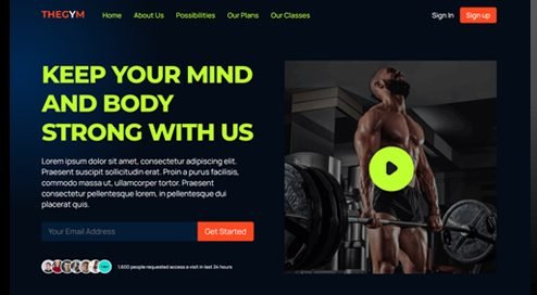 TheGym fitness landing page